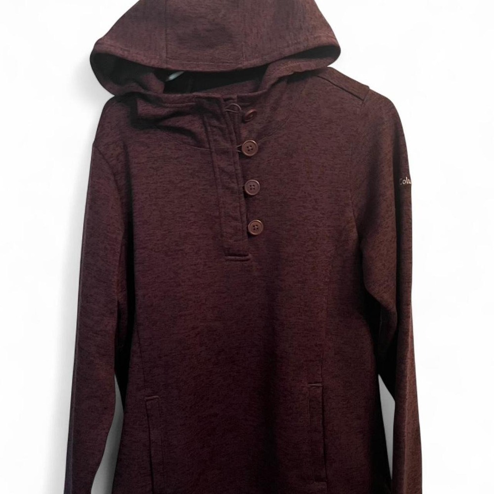 Purple Columbia hoodie with buttons up and front pocket